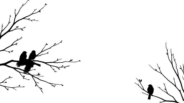 Silhouette of Birds Perched on Bare Tree Branches