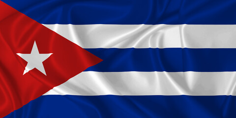 Flag of Cuba waving in the wind on silk texture