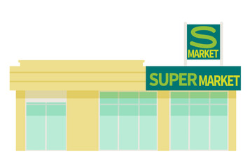 緑の看板のスーパーマーケットのシンプルなフラットイラスト