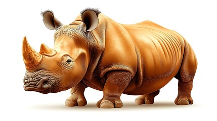 Fototapeta premium A large, light brown rhinoceros stands against a white background