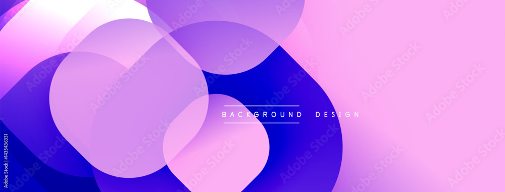 Poster Abstract background features overlapping circles, gradients. Violet, pink hues dominate composition. Modern design element.