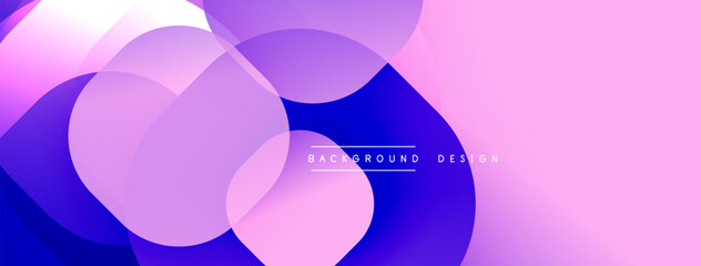 Abstract background features overlapping circles, gradients. Violet, pink hues dominate composition. Modern design element.