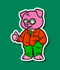 Cartoon Character of a Cute Pig as a Businessman