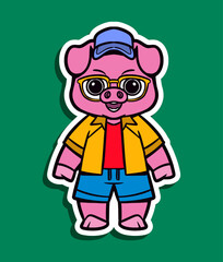 Cartoon Character of a Cute Pig with Sunglasses and Cap