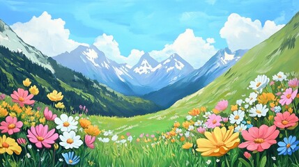 Fototapeta premium mountain meadow wildflowers spring landscape