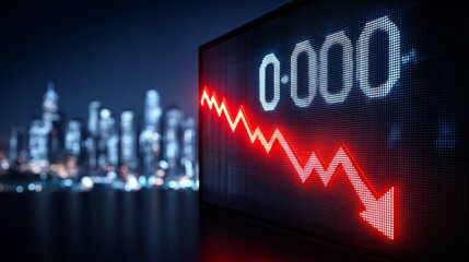 Fototapeta premium Display Showing Falling Interest Rates - Financial crisis, economic downturn, decreasing rates, market decline, investment risk. Symbolizing instability, uncertainty, and potential loss