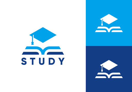 graduation cap and book logo. study education vector design concept