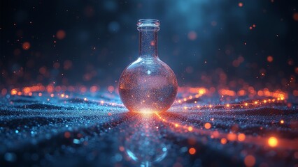The fantastic scene of the glowing magic bottle