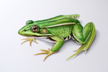 Obraz premium Green Frog Detailed Illustration - A meticulously detailed illustration of a green frog, showcasing its vibrant color and texture. Perfect for nature documentaries, educational materials