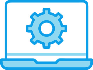 laptop with gear outline icon on white background	