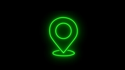 Glowing neon location Pointer icon. Navigation, pointer, location, map, gps, direction, place, compass, search concept on black background.  © MdSumon