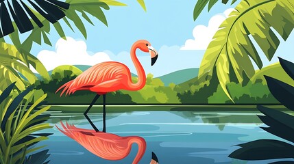 Flamingo in Tropical Paradise.