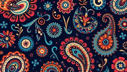 Bold paisley print with contrasting dark and light elements , contemporary, light, seamless