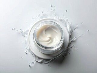 Double Exposure Face Cream Jar, Minimalist Flat Lay, Fresh Splash, Product Photography