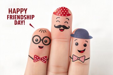 Happy Friendship Day Celebration with Cute Finger Friends on White Background