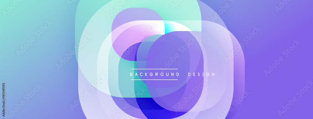 Poster Abstract circles overlap, creating soft gradients. Purple, blue, mint hues blend seamlessly. Modern design element for backgrounds.
