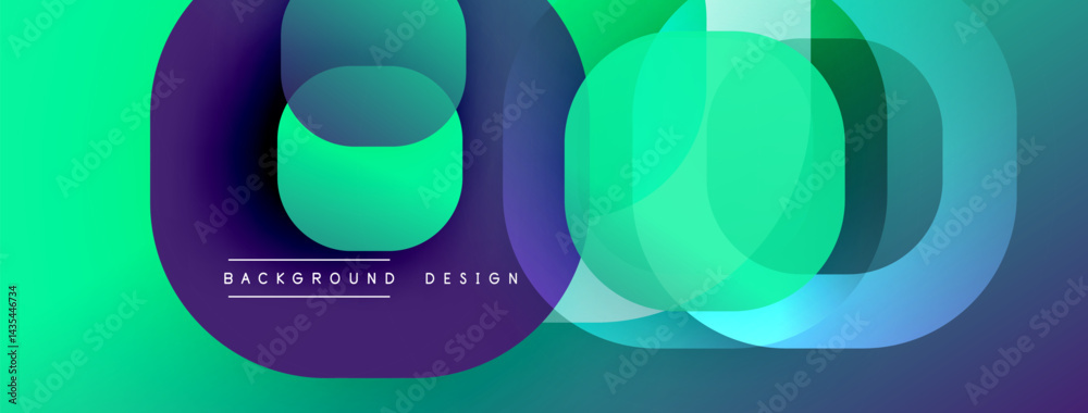 Aufkleber Abstract colorful shapes overlap creating dynamic visual effect. Gradient hues blend smoothly, offering modern aesthetic.