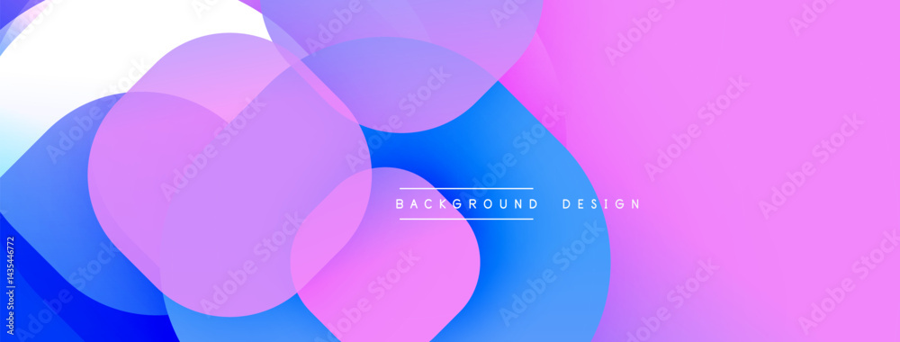 Poster abstract shapes overlap, creating vibrant blue, pink gradients. modern design feels clean, smooth, v