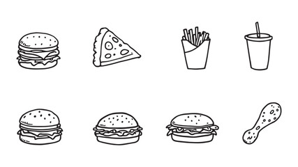 Fast food icon set line art creative fast food graphics