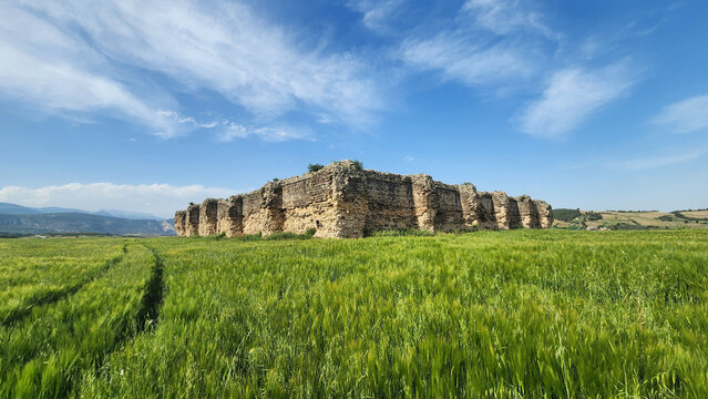 Southwestern view of the Bayrampaşa Caravanserai, or Kesiri Han, built near the Cakit River in Altinova, Karaisali, Adana (1637-1638) during Sultan Murad IV&rsquo;s reign, served Ottoman military purposes