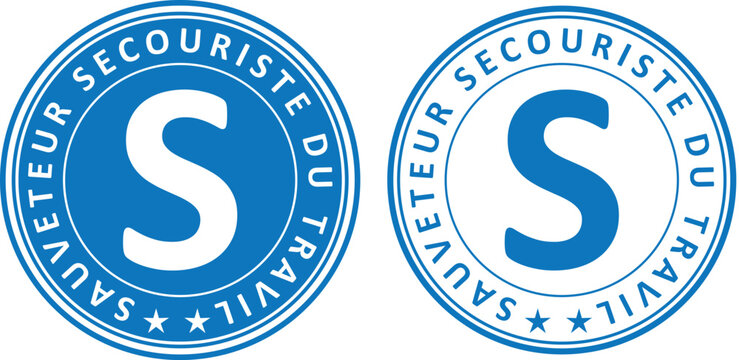 two blue round badges with the letter Sauveteur Secouriste du Travil