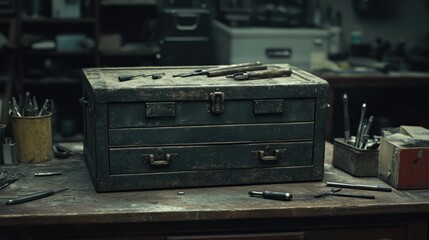 Vintage Wooden Tool Chest on Workbench