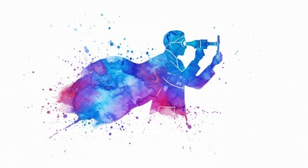 Fototapeta premium Watercolor vision test artwork depicting an optometrist checking eyesight with vibrant colors