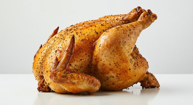 Roasted Chicken Still Life on White for Culinary Use
