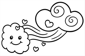 Obraz premium Groovy cloud blowing wind with floating smiley faces and hearts 19 [Converted].eps