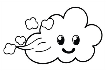 Fototapeta premium Groovy cloud blowing wind with floating smiley faces and hearts