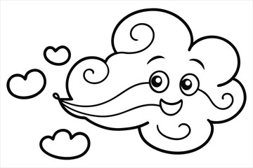 Groovy cloud blowing wind with floating smiley faces and hearts