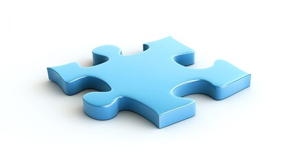 A single, light-blue puzzle piece, 3D rendered, sits on a white background