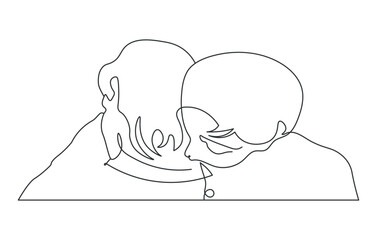 Continuous Line Drawing of a Romantic Couple Embracing