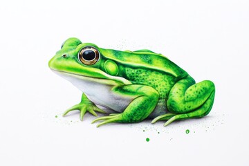 Obraz premium Vibrant Green Frog Illustration - Close-up illustration of a bright green frog, detailed texture, white background