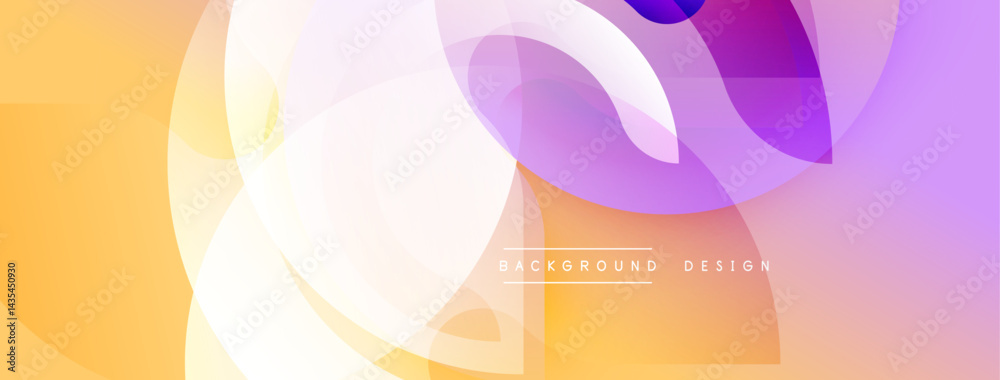 Poster Abstract colorful layers create dynamic visual effect. Soft gradients blend orange, purple, white hues. Modern design element.