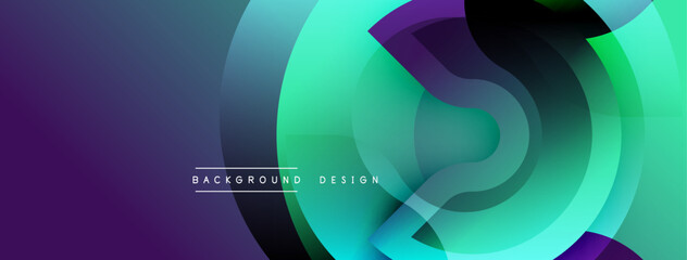 Abstract layered shapes, vibrant colors. Gradient blends create modern visual effect. Smooth transitions, dynamic composition.
