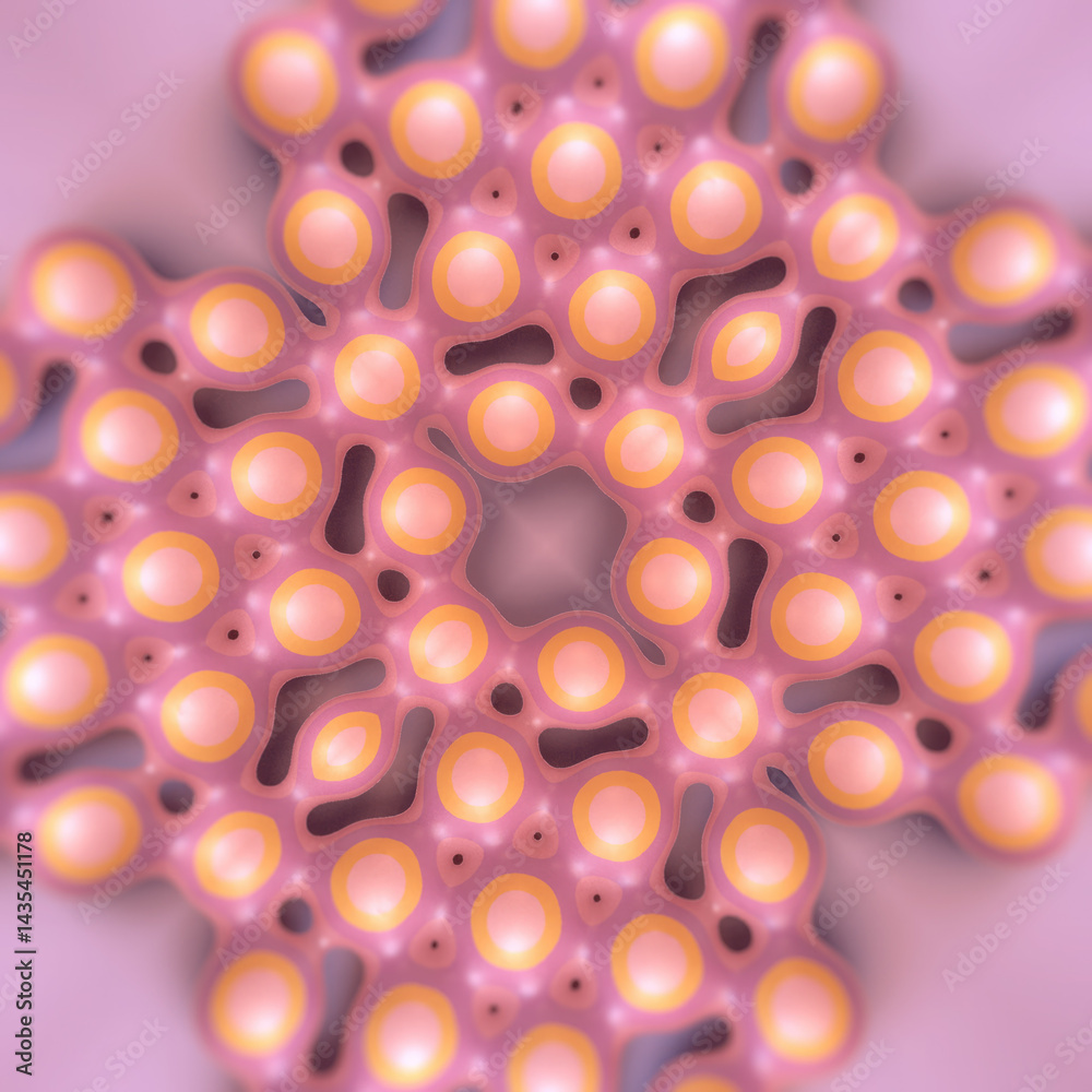Aufkleber An abstract digital composition in which smoothly linked spherical patterns create a fluid pattern. The pearlescent surface with soft pink-orange pastels creates a hypnotic effect. 3d rendering