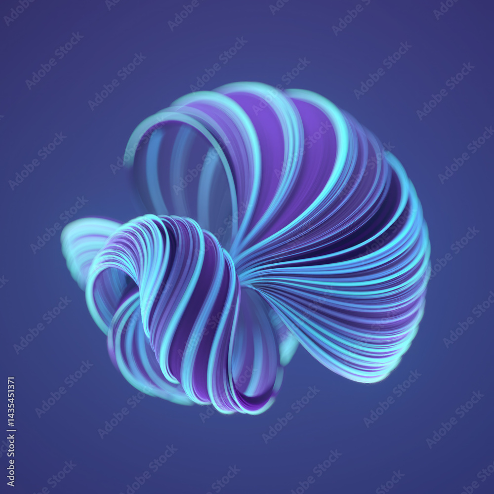 Poster abstract digital illustration with a gently swirling shape composed of many thin lines. shades of bl