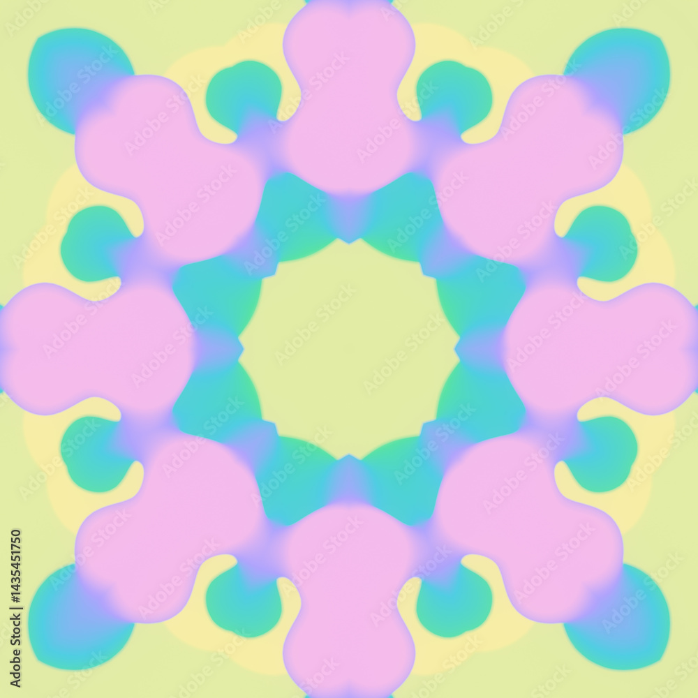 Poster A dynamic illustration with a symmetrical pattern of colorful liquid drops with smooth, rounded contours. The flat style makes the composition laconic and stylish. 3d rendering