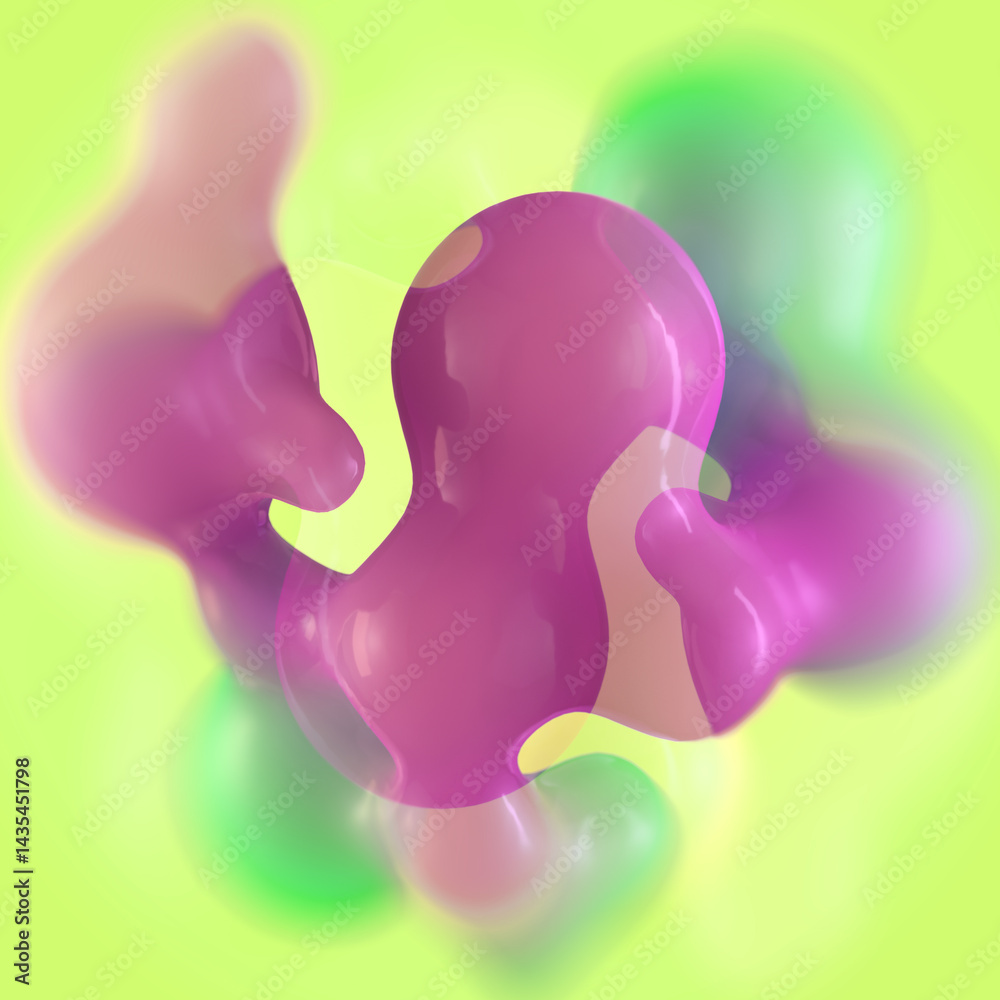 Leinwandbilder digital illustration of liquid drops with a green-purple gradient. the light background enhances the