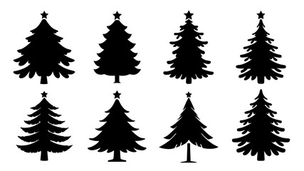 set of xmas tree silhouette vector on tranparent background