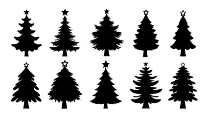 Obraz premium set of xmas tree silhouette vector on tranparent background
