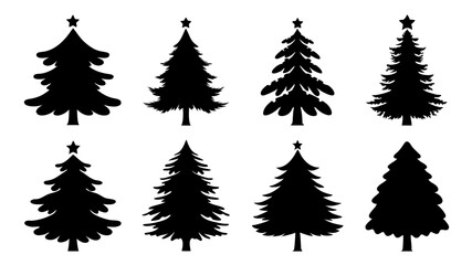 set of xmas tree silhouette vector on tranparent background
