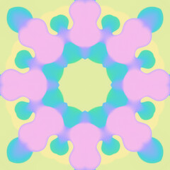 A dynamic illustration with a symmetrical pattern of colorful liquid drops with smooth, rounded contours. The flat style makes the composition laconic and stylish. 3d rendering