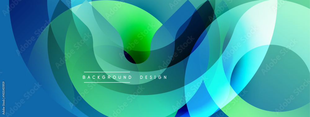 Poster Abstract fluid shapes overlap, creating vibrant gradients. Blue, green hues dominate composition. Modern design element.