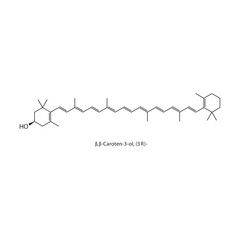 β,β-Caroten-3-ol, (3R)- skeletal structure. Carotenoid alcohol compound schematic illustration. Simple diagram, chemical formula.