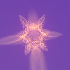 Obraz premium Abstract 3d rendering illustration of a geometric figure made up of smooth shapes and thin pink lines glowing with soft light on a purple background. The composition has a modern and futuristic style