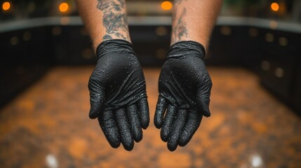 Wet black latex gloves