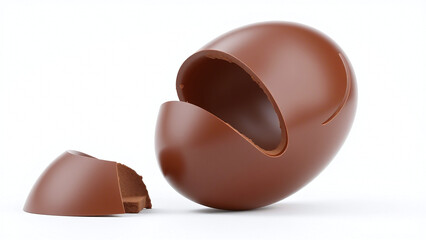 Fototapeta premium Close-Up Chocolate Egg Opening — Smooth Milk Chocolate Shell Split to Reveal Hollow Interior
