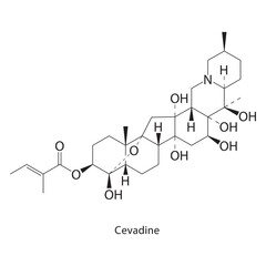 Cevadine skeletal structure. Alkaloid compound schematic illustration. Simple diagram, chemical formula.
